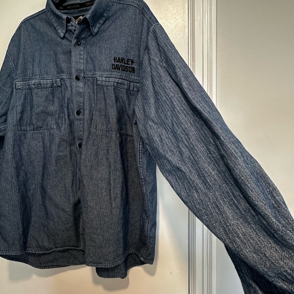 VTG ‘04 Harley Davidson Mens XL Blue Button Up Long Sleeve Denim Embroidered. - Picture 10 of 16